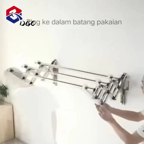 DGC Jemuran Baju Lipat Dinding Stainless Steel 304 Rak Handuk Pakaian Tarik Anti Karat Kuat 200 Kg - Gambar 2