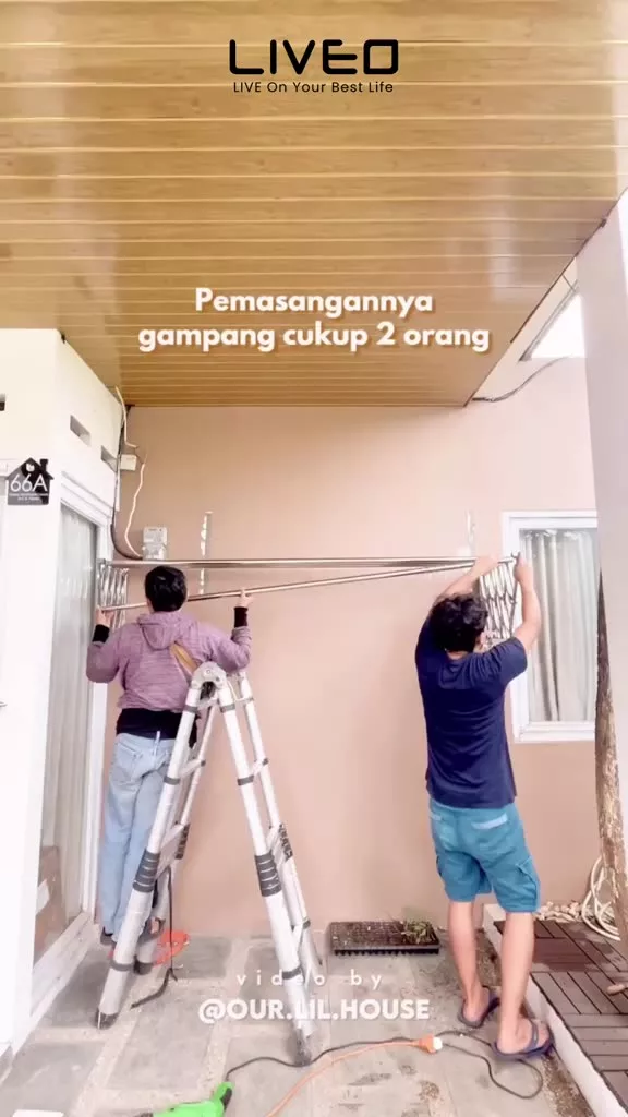 Liveo Jemuran Dinding Baju Lipat Gantung Stainless Steel Anti Karat Kuat - Gambar 3