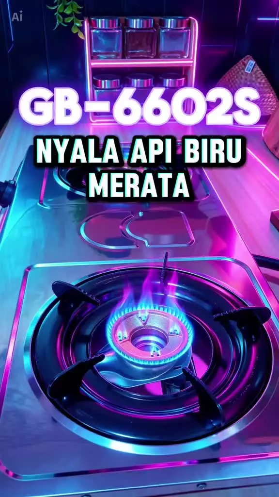 Advance Kompor Gas 2 Tungku Api Biru GB6602S GB201K Tempered Glass Stainless Steel Garansi Resmi 1 Tahun - Gambar 2