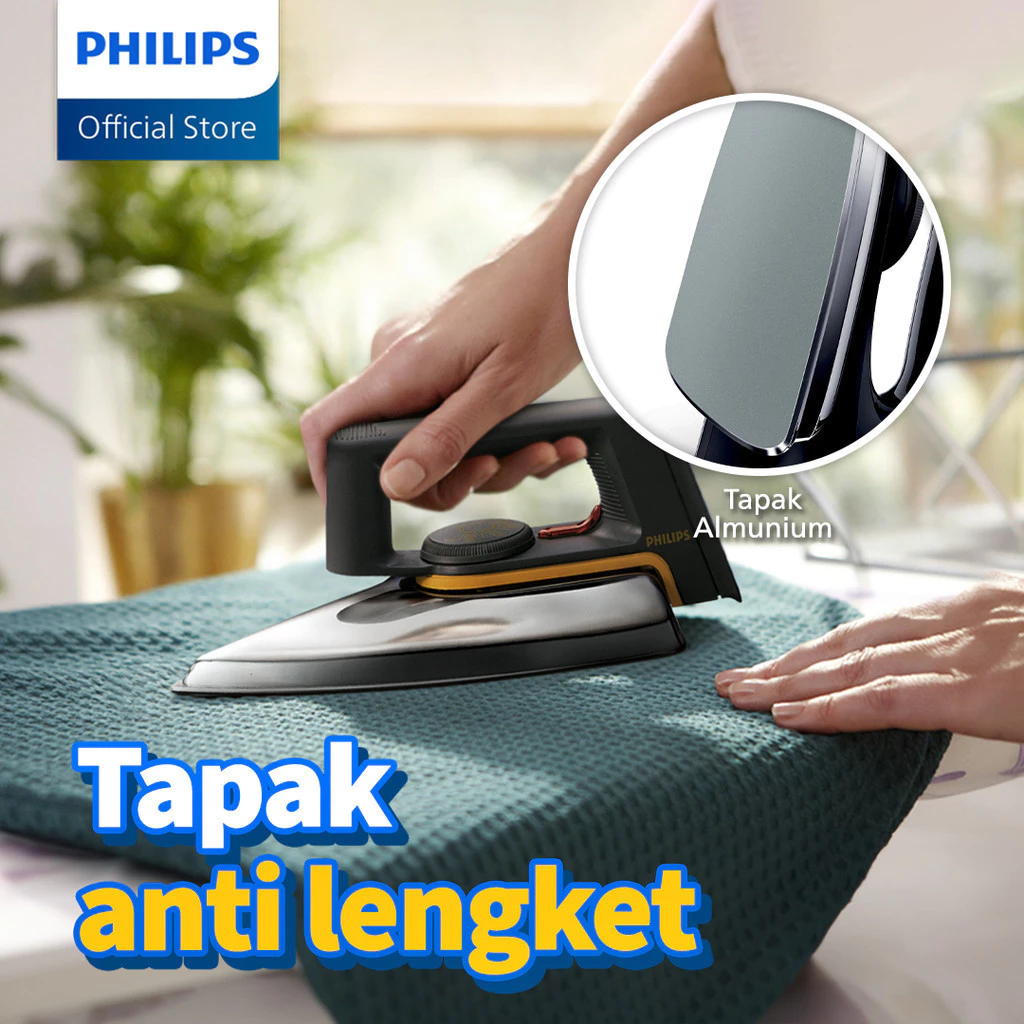 Philips Setrika Kering Classic HD1172/99 Tapak Aluminium Anti Lengket 350W Hitam - Gambar 3
