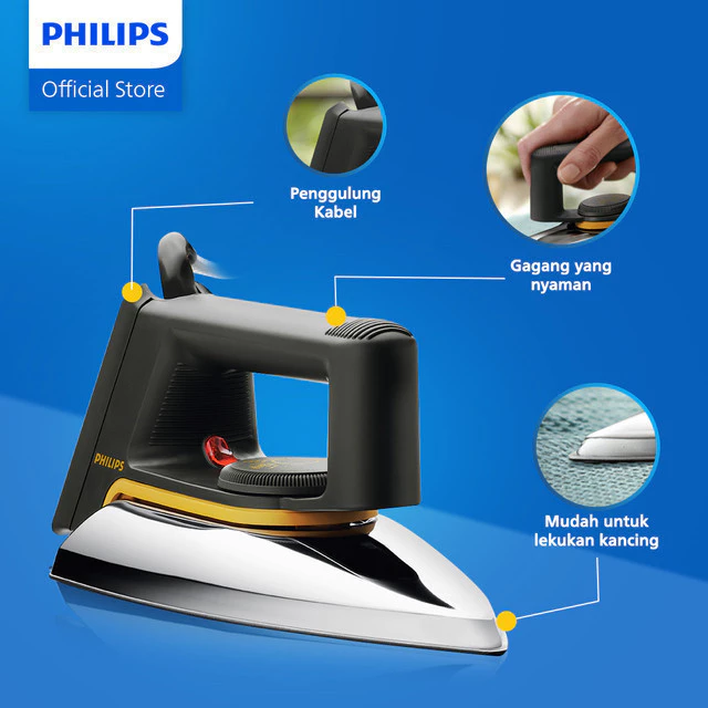 Philips Setrika Kering Classic HD1172/99 Tapak Aluminium Anti Lengket 350W Hitam - Gambar 5