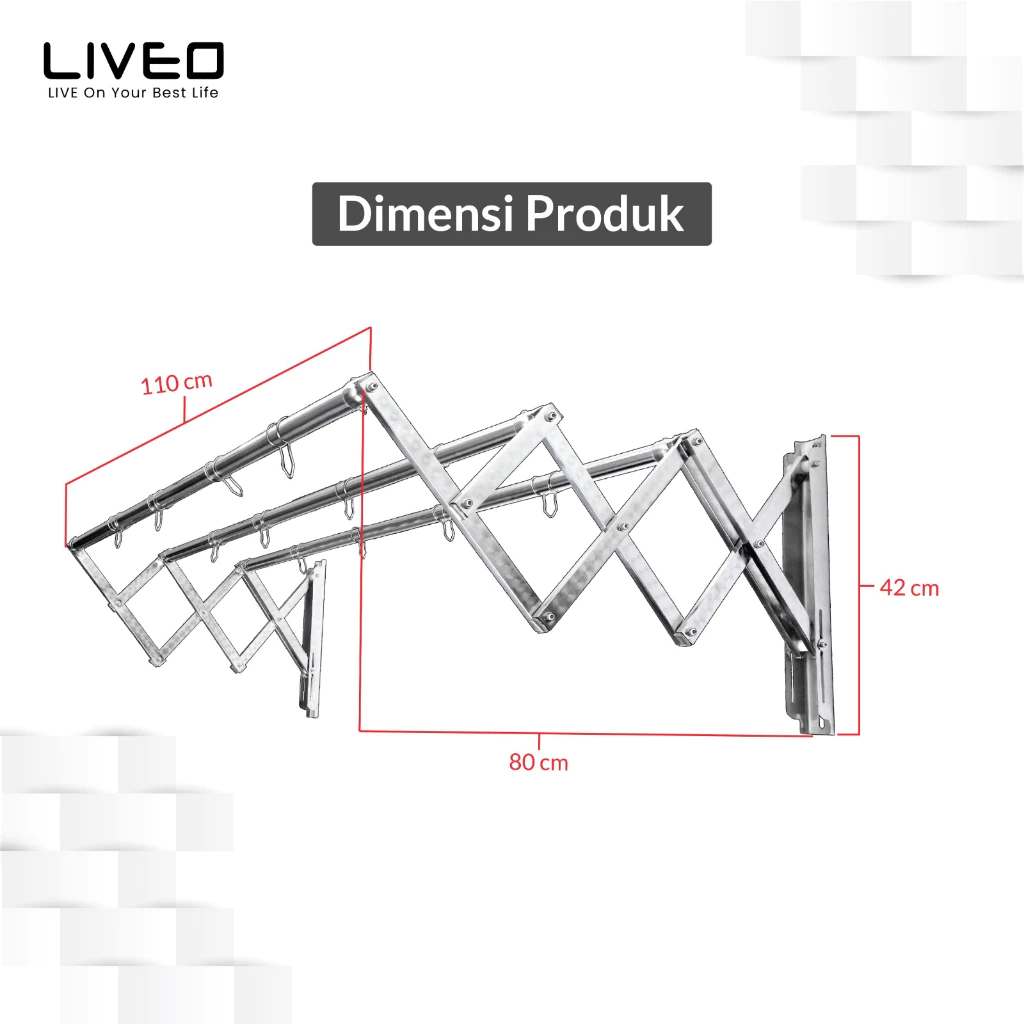 Liveo Jemuran Dinding Baju Lipat Gantung Stainless Steel Anti Karat Kuat - Gambar 5