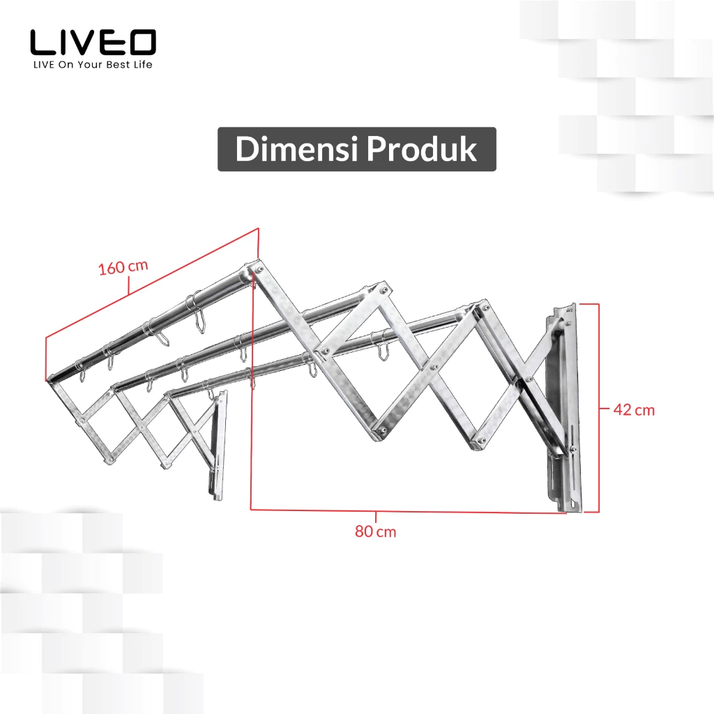 Liveo Jemuran Dinding Baju Lipat Gantung Stainless Steel Anti Karat Kuat - Gambar 2