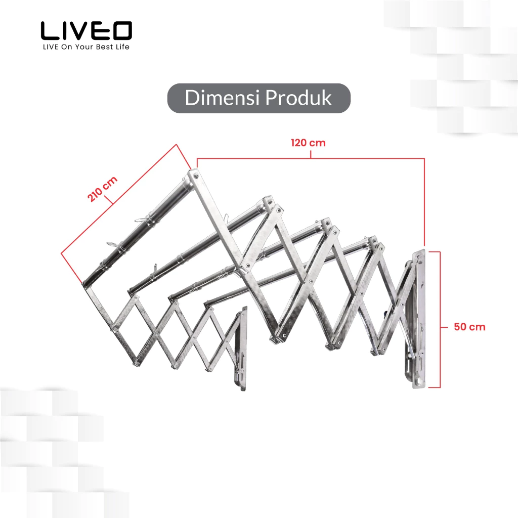 Liveo Jemuran Dinding Baju Lipat Gantung Stainless Steel Anti Karat Kuat - Gambar 8