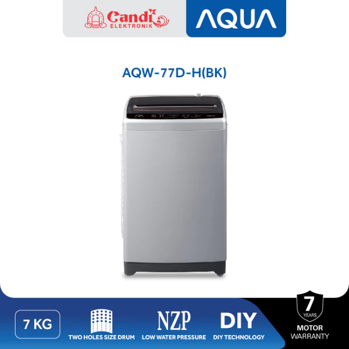 Mesin Cuci AQUA Top Loading 7 Kg Fuzzy Logic Hijab Mode AQW-77DH-BK