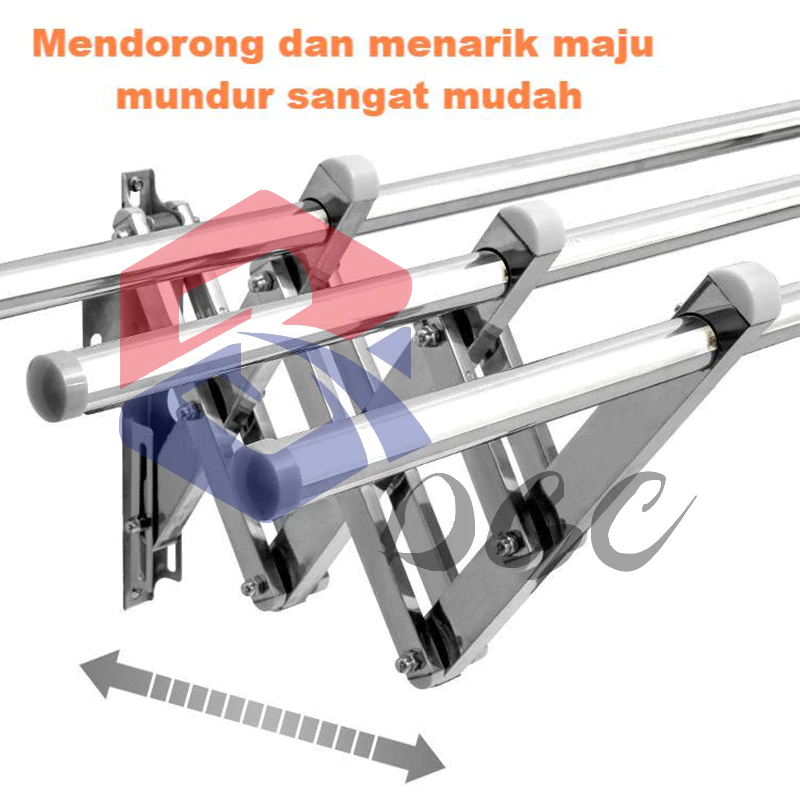 DGC Jemuran Baju Lipat Dinding Stainless Steel 304 Rak Handuk Pakaian Tarik Anti Karat Kuat 200 Kg - Gambar 5