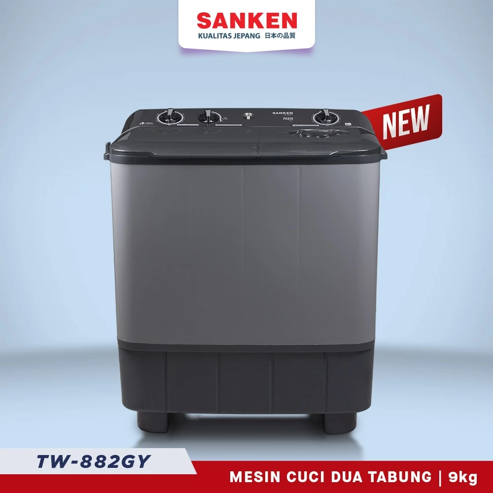 Sanken TW-882GY Mesin Cuci 2 Tabung Twin Tub 9 kg Low Watt Silver