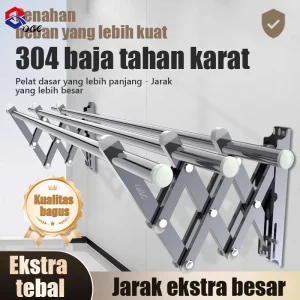 DGC Jemuran Lipat Dinding Stainless Steel 304 Rak Gantungan Baju Teleskopik Kuat 200kg