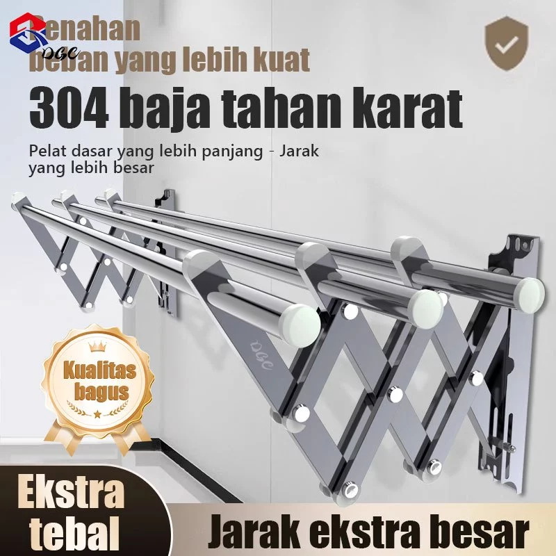 DGC Jemuran Lipat Dinding Stainless Steel 304 Rak Gantungan Baju Teleskopik Kuat 200kg