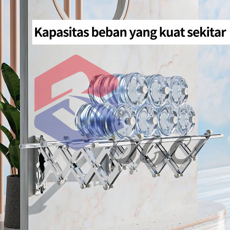 DGC Jemuran Baju Lipat Dinding Stainless Steel 304 Rak Handuk Pakaian Tarik Anti Karat Kuat 200 Kg - Gambar 4