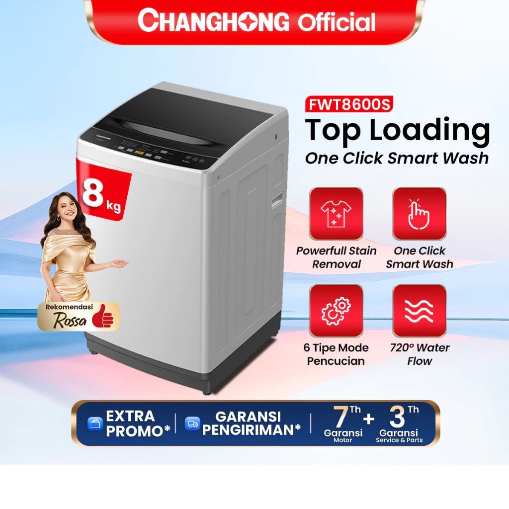 Changhong Mesin Cuci 1 Tabung Top Loading 8Kg FWT8600S Washing Machine