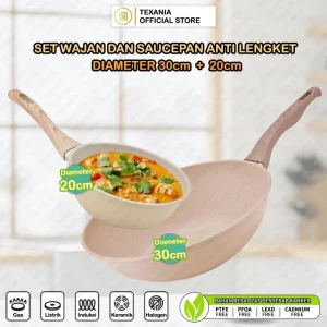 TEXANIA SET Wajan Anti Lengket 30cm dan Saucepan 20cm Kitchenware Multifungsi