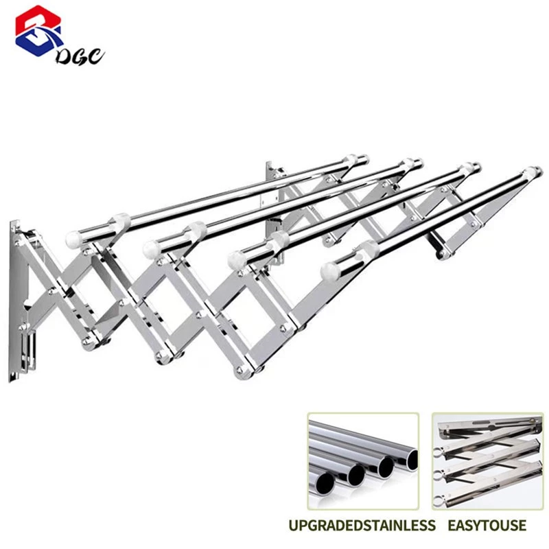 DGC Jemuran Baju Lipat Dinding Stainless Steel 304 Rak Handuk Pakaian Tarik Anti Karat Kuat 200 Kg