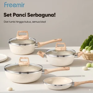 freemir Panci Set 7Pcs Lapisan Granit Anti Lengket Wajan Penggorengan Beige