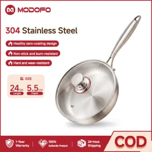 MODOFO Wajan Penggorengan Stainless Steel 304 Anti Lengket 0 Lapisan Food Grade Kompatibel Induksi