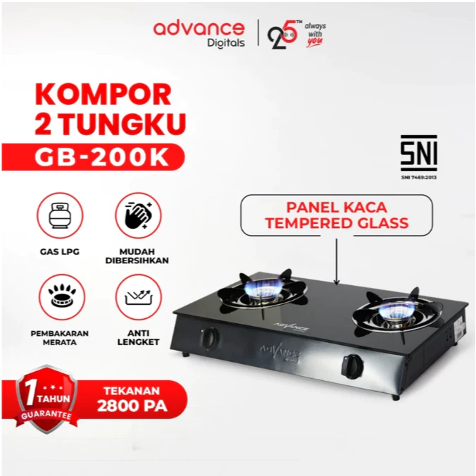 Advance Kompor Gas 2 Tungku Api Biru GB6602S GB201K Tempered Glass Stainless Steel Garansi Resmi 1 Tahun - Gambar 9