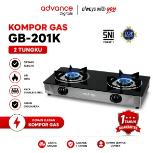 Advance Kompor Gas 2 Tungku Api Biru GB6602S GB201K Tempered Glass Stainless Steel Garansi Resmi 1 Tahun