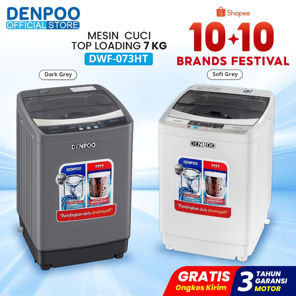 Denpoo Mesin Cuci 1 Tabung Top Loading DWF 073 HT Full Automatis