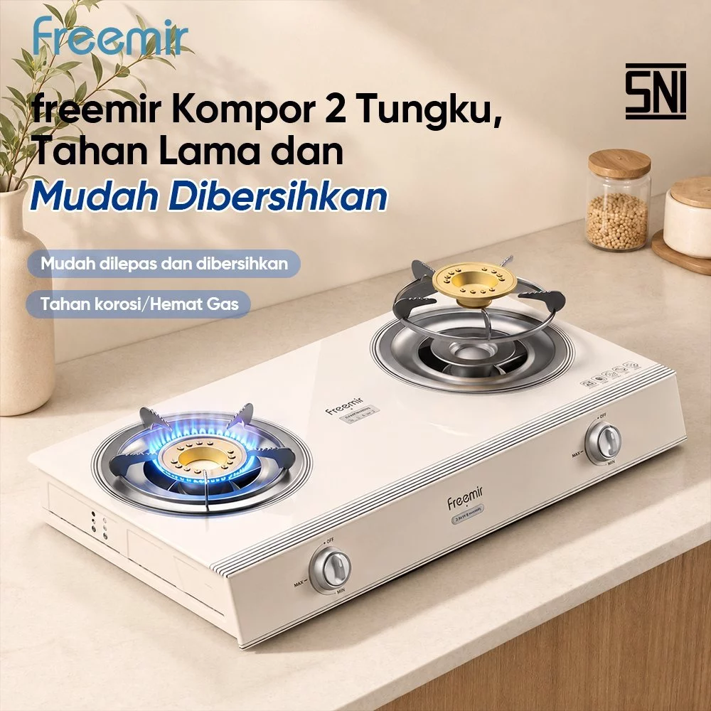 Freemir Kompor Gas Desktop Kaca Tempered Tungku Besi Cor SNI Api Biru Hemat Gas
