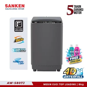 Sanken Mesin Cuci 1 Tabung 8 Kg AW-S807J Top Loading Anti Karat