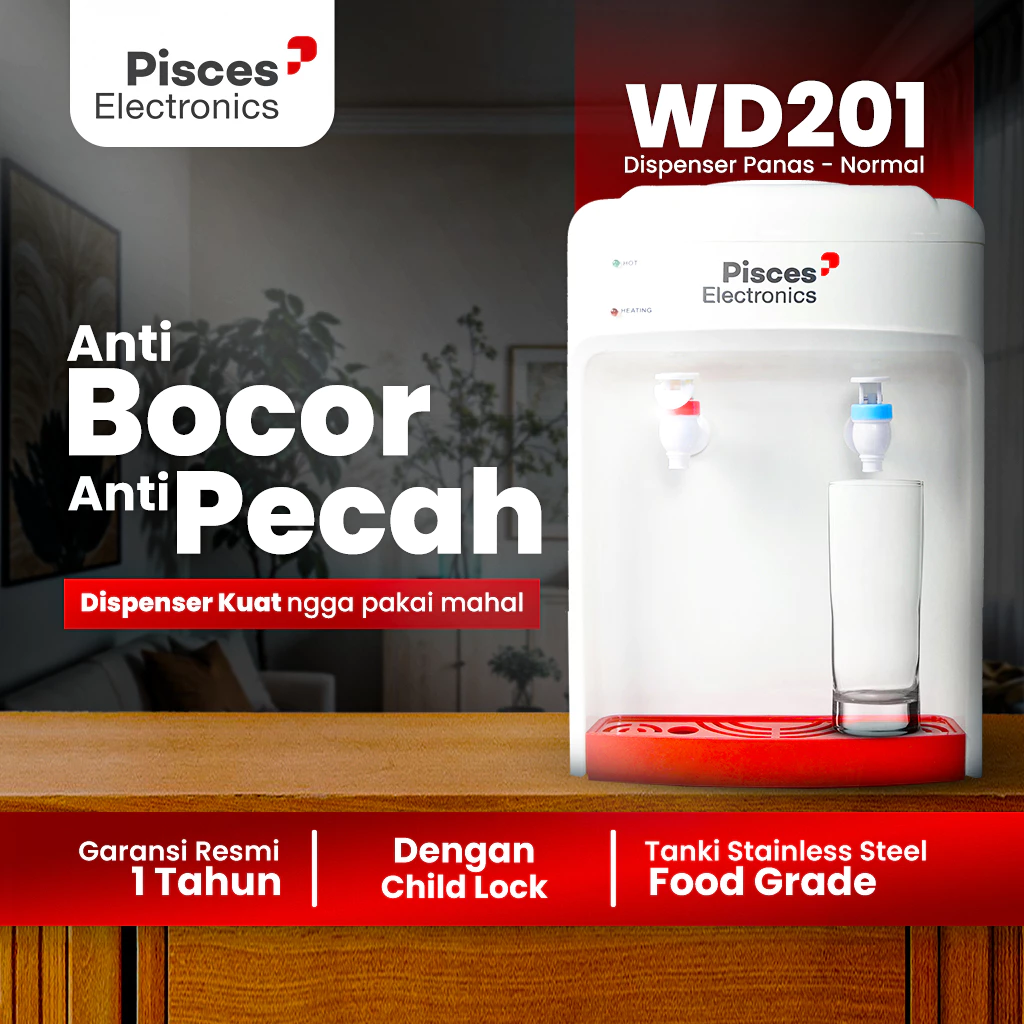 Pisces Water Dispenser Galon Atas WD-201 Tangki Stainless Steel 300W