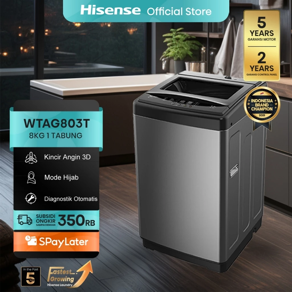 Hisense Mesin Cuci 1 Tabung Top Loading 8KG WTAG803T 3D Windmill Impeller