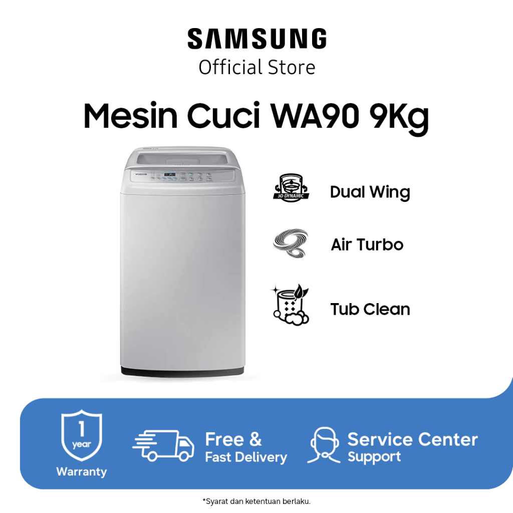 Samsung Mesin Cuci Top Loading 9Kg Diamond Drum WA90H4200SG/SE Garansi Resmi