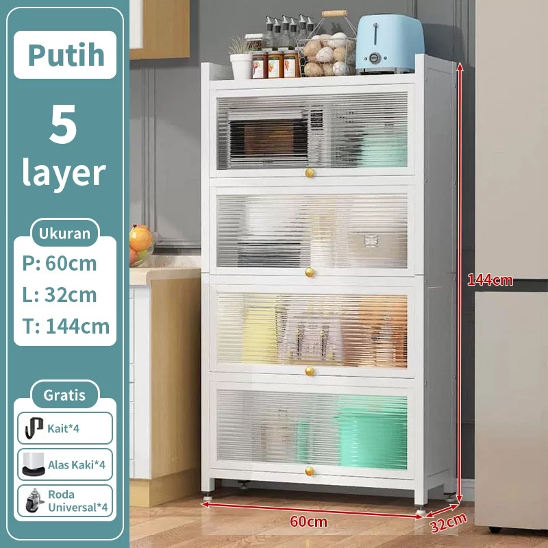 E-TIFE Lemari Dapur Rak Piring Tertutup Baja Karbon Serbaguna Minimalis - Gambar 7