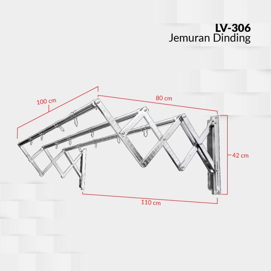 Liveo Jemuran Dinding Baju Lipat Gantung Stainless Steel Anti Karat Kuat - Gambar 9