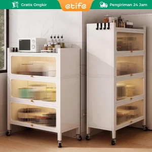 E-TIFE Lemari Dapur Rak Piring Tertutup Baja Karbon Serbaguna Minimalis