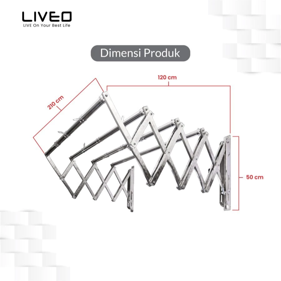 Liveo Jemuran Dinding Baju Lipat Gantung Stainless Steel Anti Karat Kuat - Gambar 11