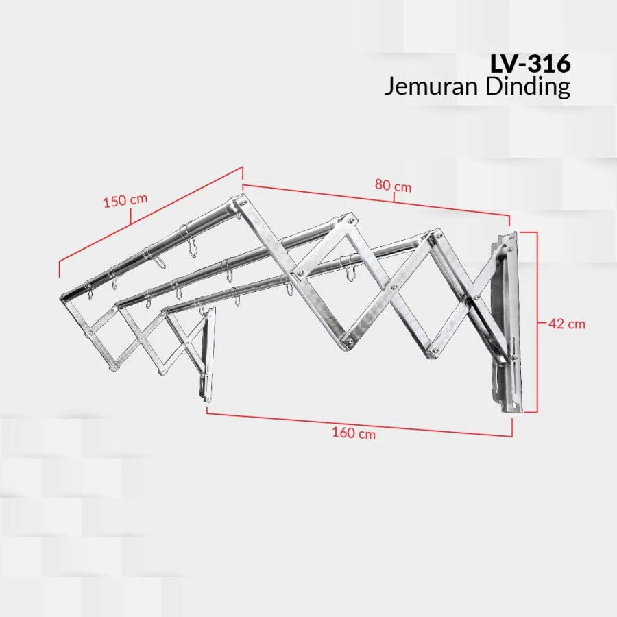 Liveo Jemuran Dinding Baju Lipat Gantung Stainless Steel Anti Karat Kuat - Gambar 10