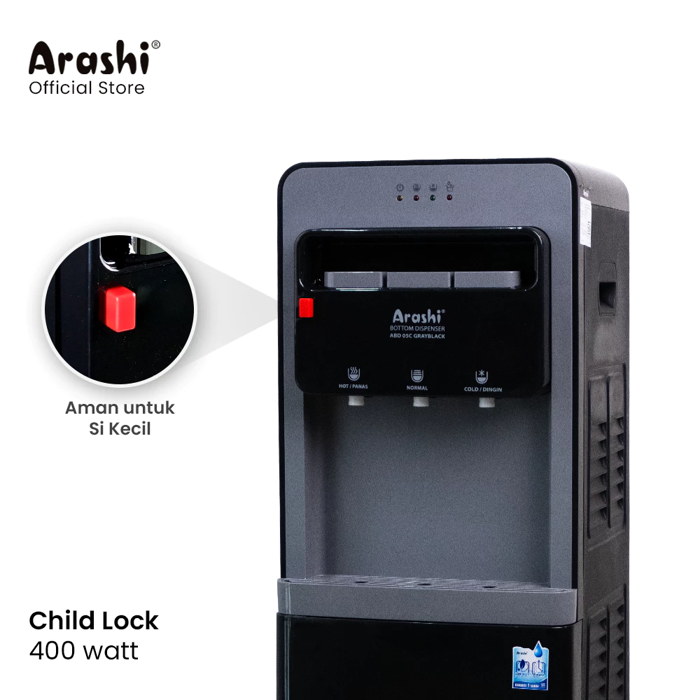 Arashi Bottom Dispenser ABD 05C Grayblack Galon Bawah Hot & Cool - Gambar 3