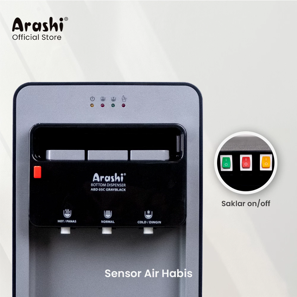 Arashi Bottom Dispenser ABD 05C Grayblack Galon Bawah Hot & Cool - Gambar 5