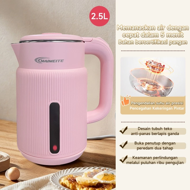 MAIMEITE Teko Listrik 2.5L Electric Kettle Stainless Steel Cepat Panas Otomatis - Gambar 8