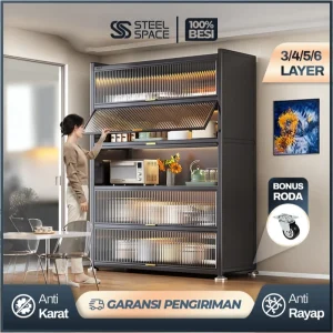 STEEL SPACE Lemari Dapur Serbaguna Besi Rak Piring Tertutup Minimalis Anti Karat