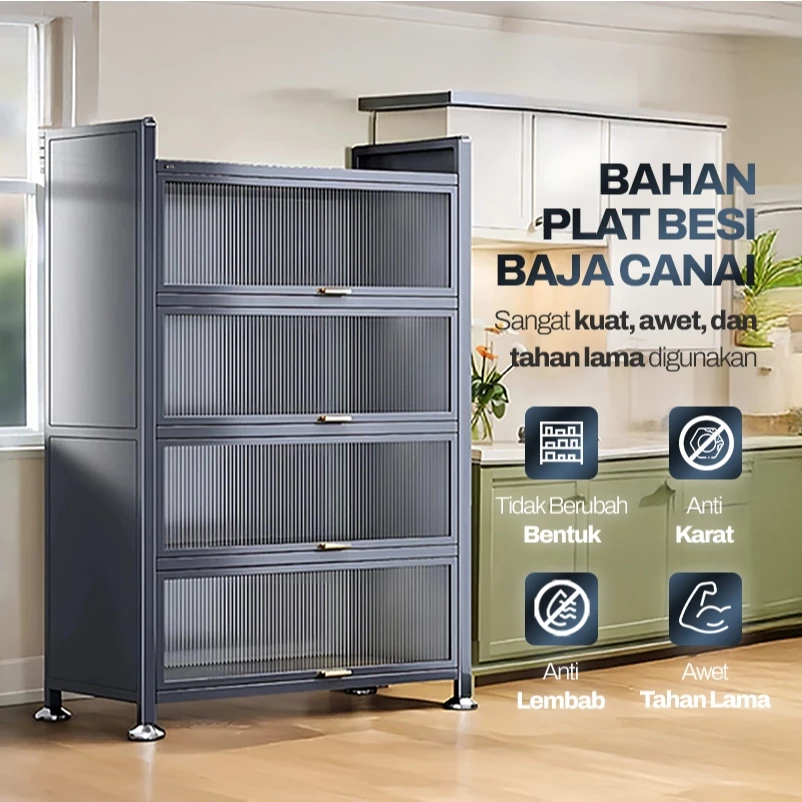 STEEL SPACE Lemari Dapur Serbaguna Besi Rak Piring Tertutup Minimalis Anti Karat - Gambar 5