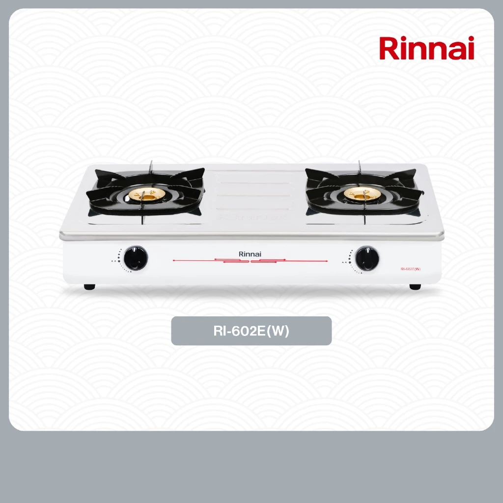 Rinnai RI-602E W Kompor Gas 2 Tungku Stainless Steel Burner Kuningan Garansi Resmi