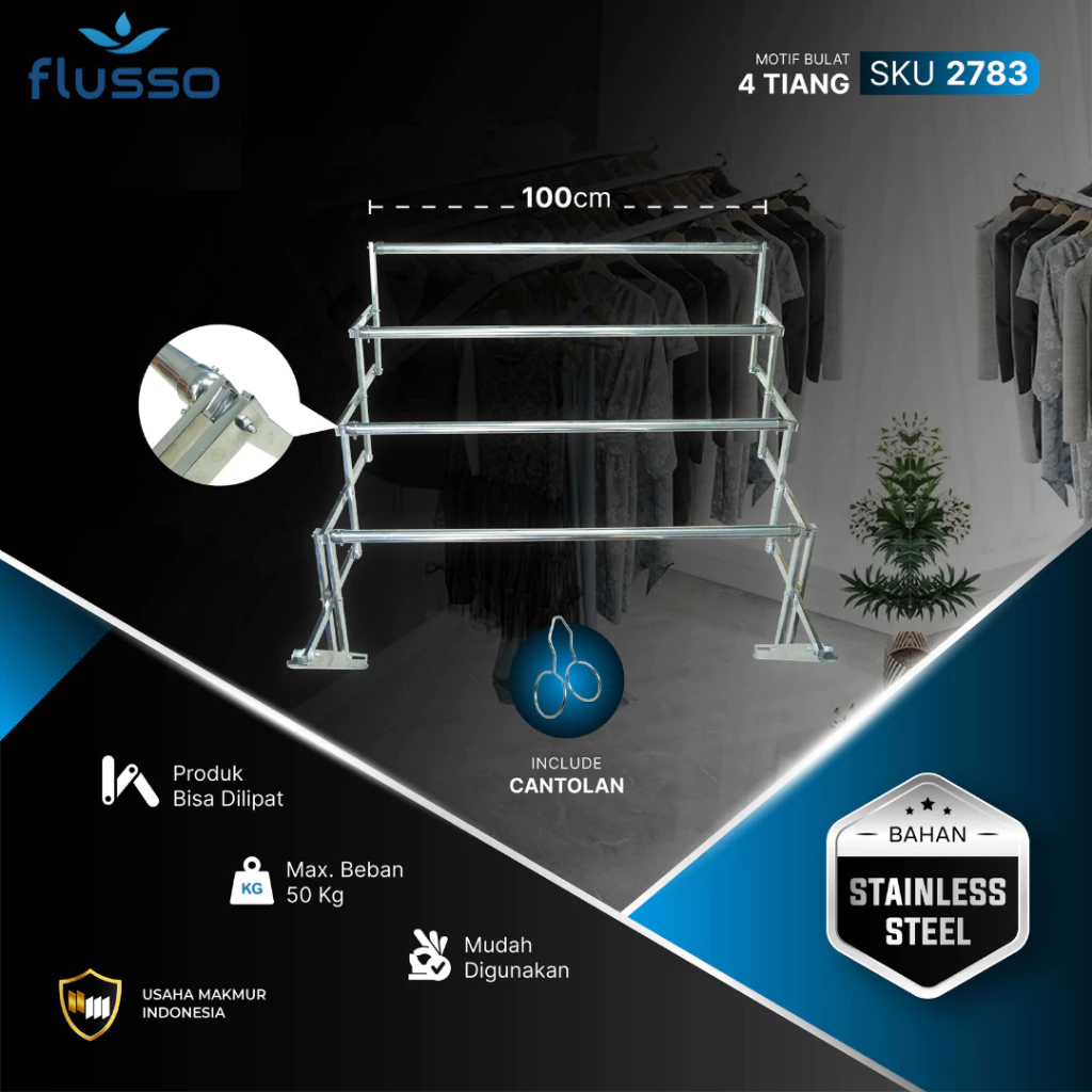 FLUSSO Jemuran Lipat Baju Dinding Stainless SUS304 - Gambar 4