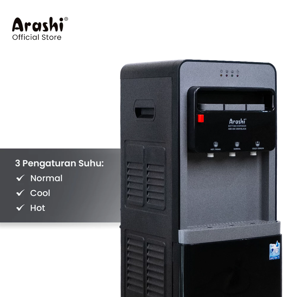 Arashi Bottom Dispenser ABD 05C Grayblack Galon Bawah Hot & Cool - Gambar 2