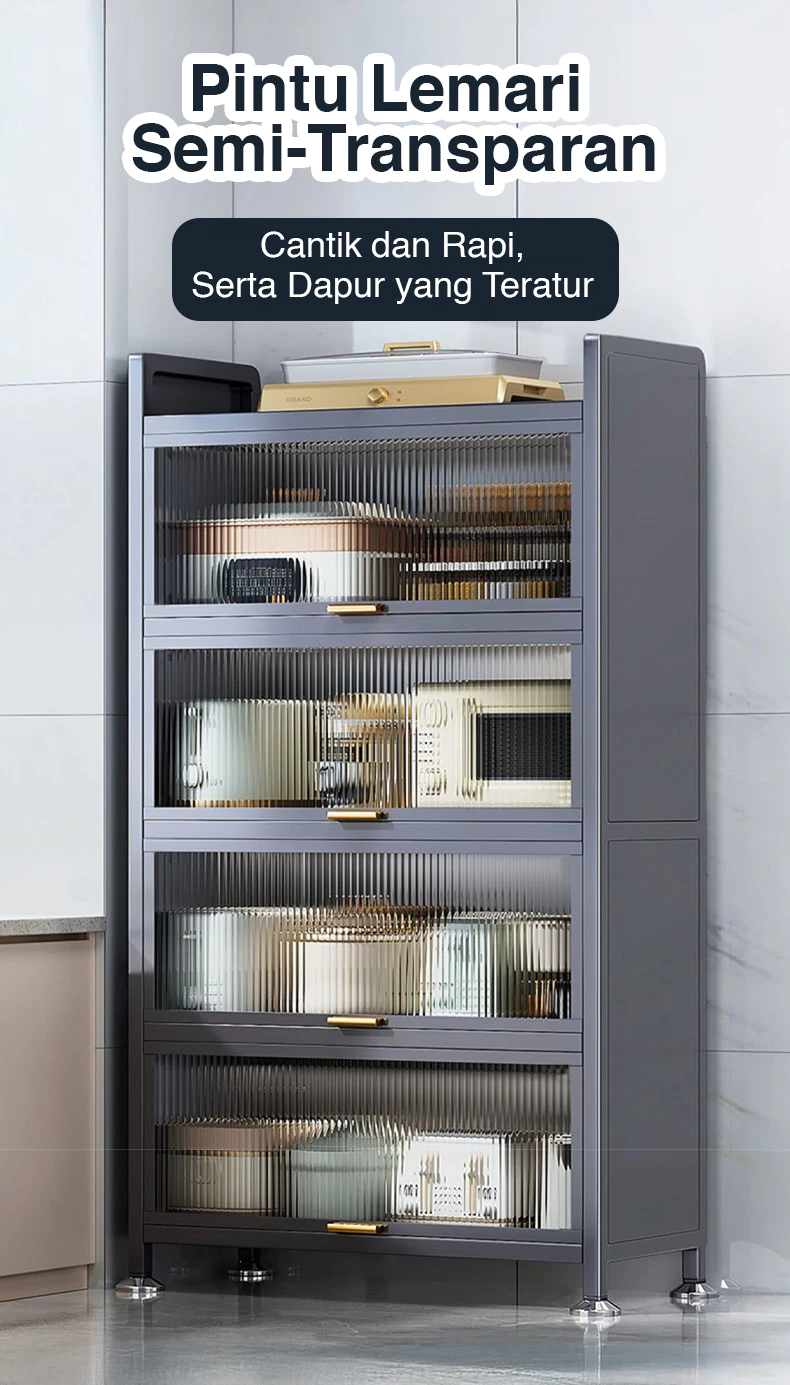 STEEL SPACE Lemari Dapur Serbaguna Besi Rak Piring Tertutup Minimalis Anti Karat - Gambar 10