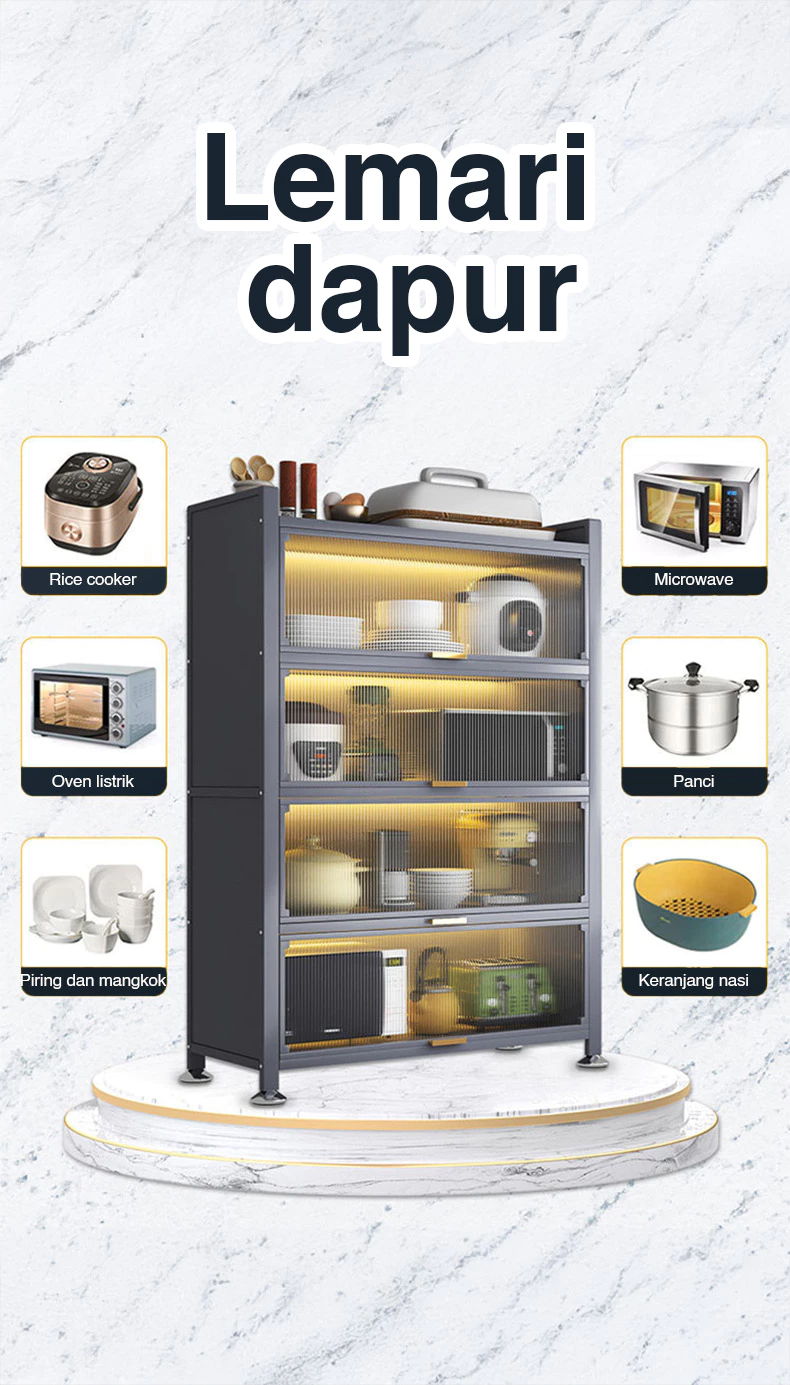 STEEL SPACE Lemari Dapur Serbaguna Besi Rak Piring Tertutup Minimalis Anti Karat - Gambar 7