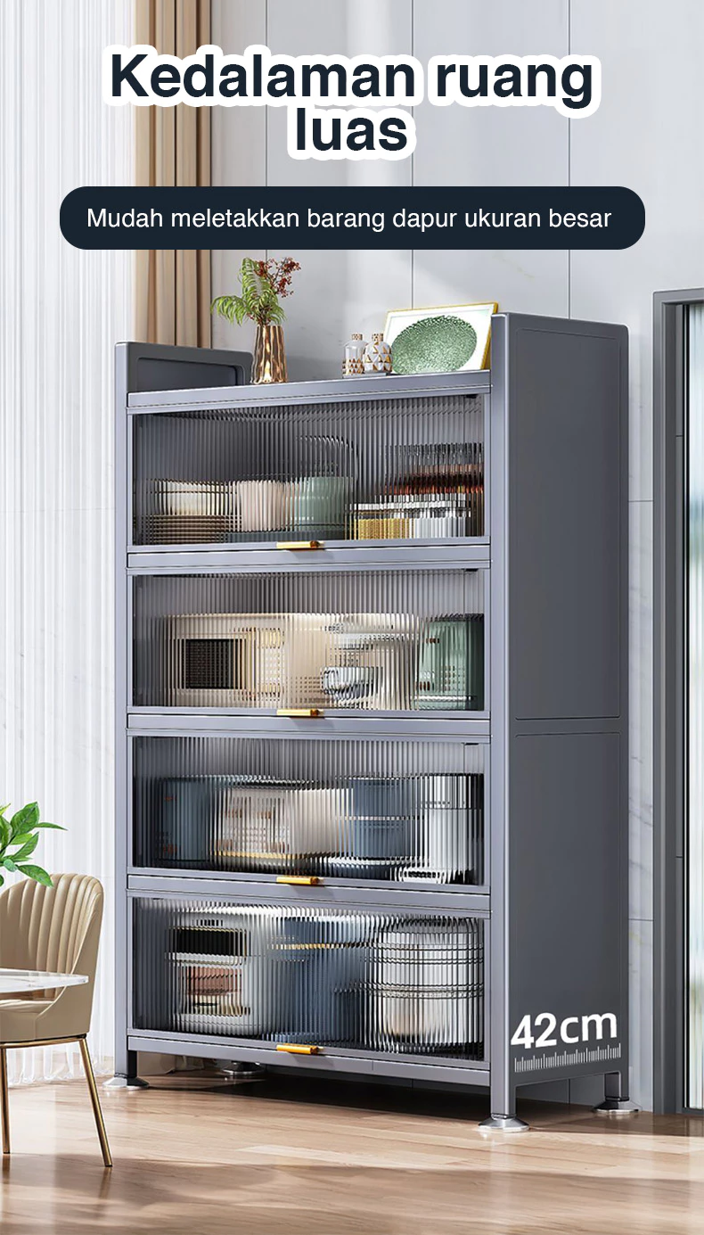 STEEL SPACE Lemari Dapur Serbaguna Besi Rak Piring Tertutup Minimalis Anti Karat - Gambar 11