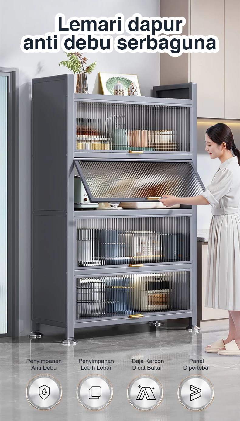 STEEL SPACE Lemari Dapur Serbaguna Besi Rak Piring Tertutup Minimalis Anti Karat - Gambar 9