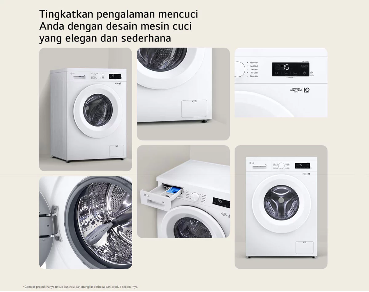 LG Mesin Cuci Front Loading 7kg Inverter Direct Drive Steam Wash FB1207S6W Putih - Gambar 16