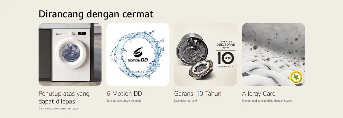 LG Mesin Cuci Front Loading 7kg Inverter Direct Drive Steam Wash FB1207S6W Putih - Gambar 8