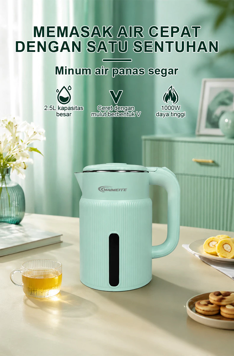 MAIMEITE Teko Listrik 2.5L Electric Kettle Stainless Steel Cepat Panas Otomatis - Gambar 9