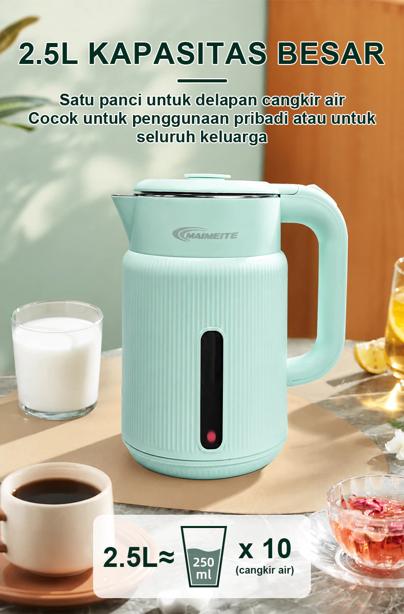MAIMEITE Teko Listrik 2.5L Electric Kettle Stainless Steel Cepat Panas Otomatis - Gambar 10