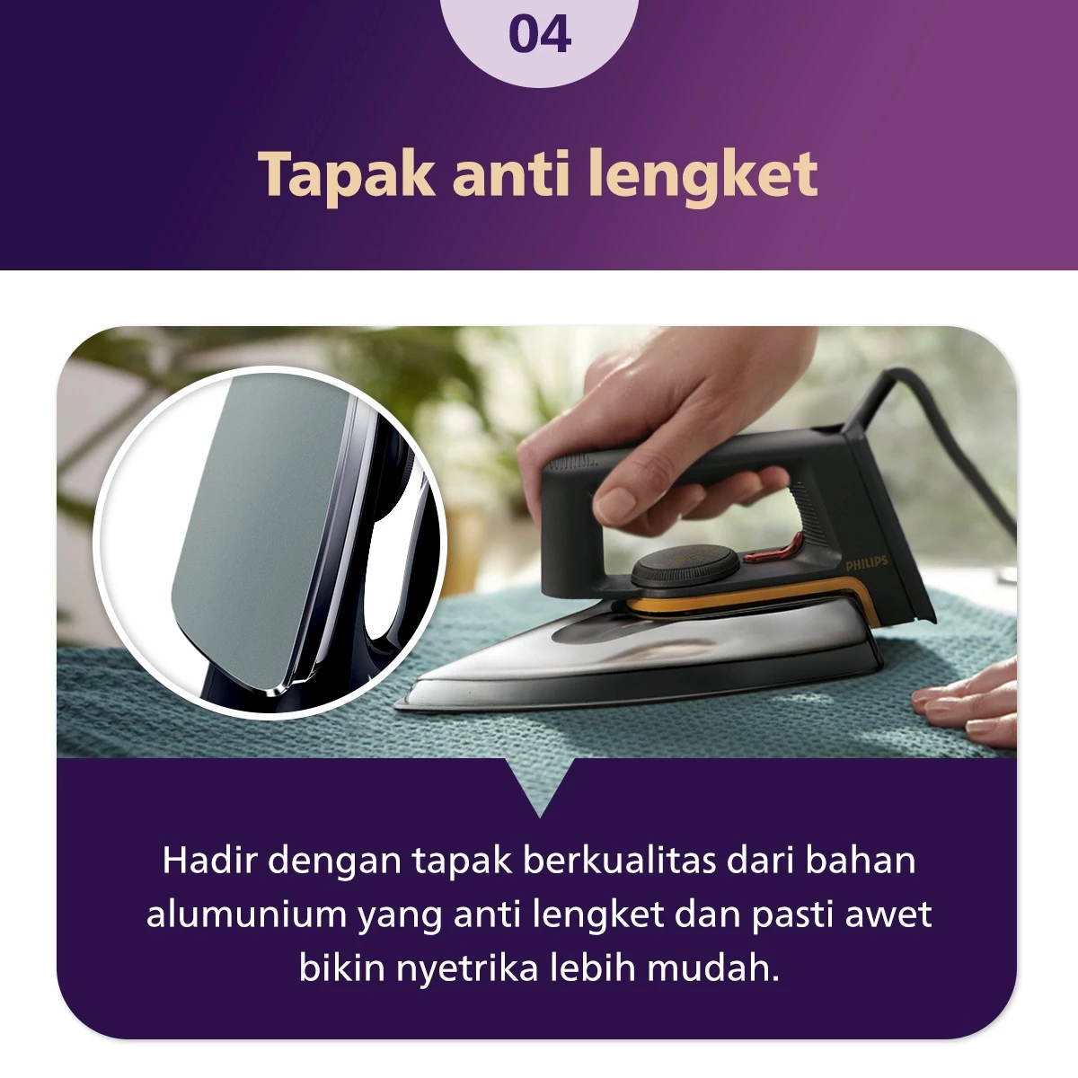 Philips Setrika Kering Classic HD1172/99 Tapak Aluminium Anti Lengket 350W Hitam - Gambar 11