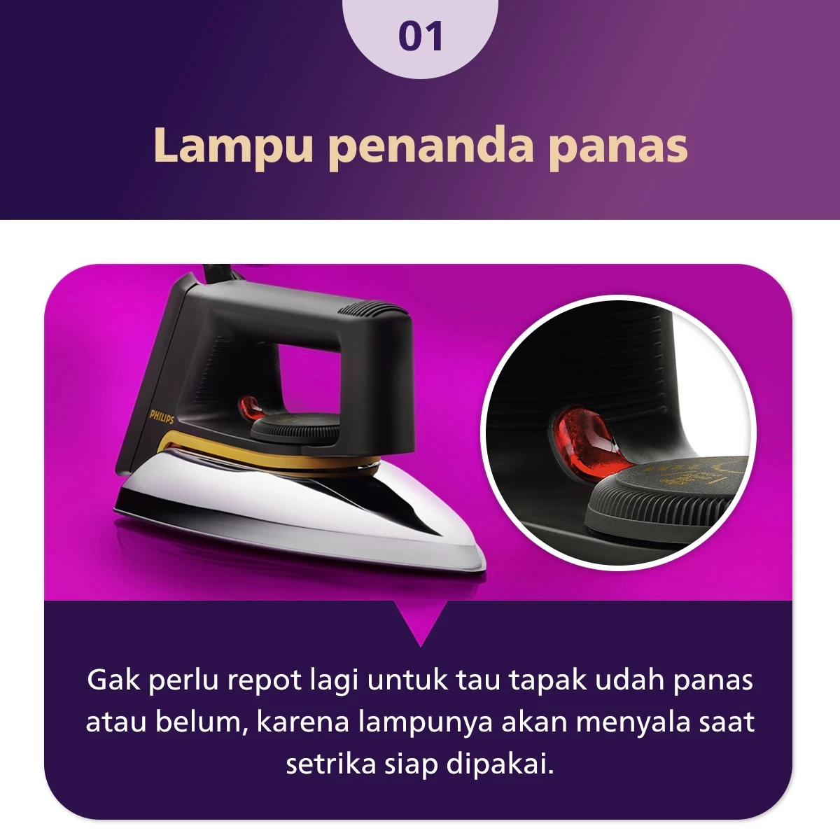 Philips Setrika Kering Classic HD1172/99 Tapak Aluminium Anti Lengket 350W Hitam - Gambar 8